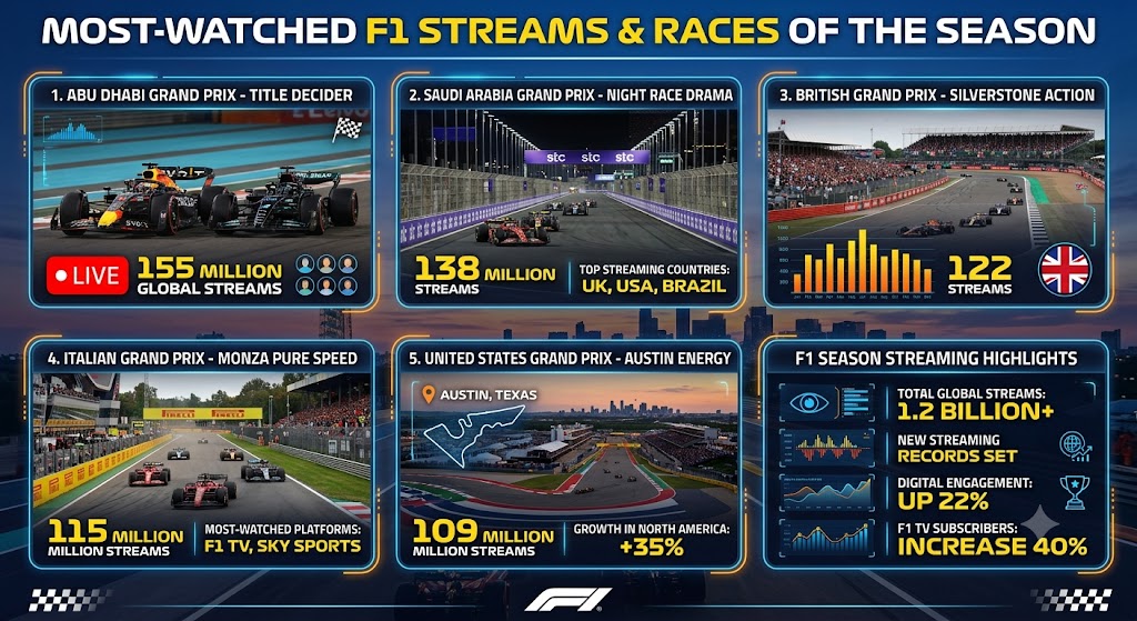 Most-Watched Formula 1 Streams and Races of the Season
